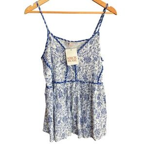 NEW Knox Rose Tank‎ Top Floral Print Blue White Strappy Flowy Cottagecore Medium